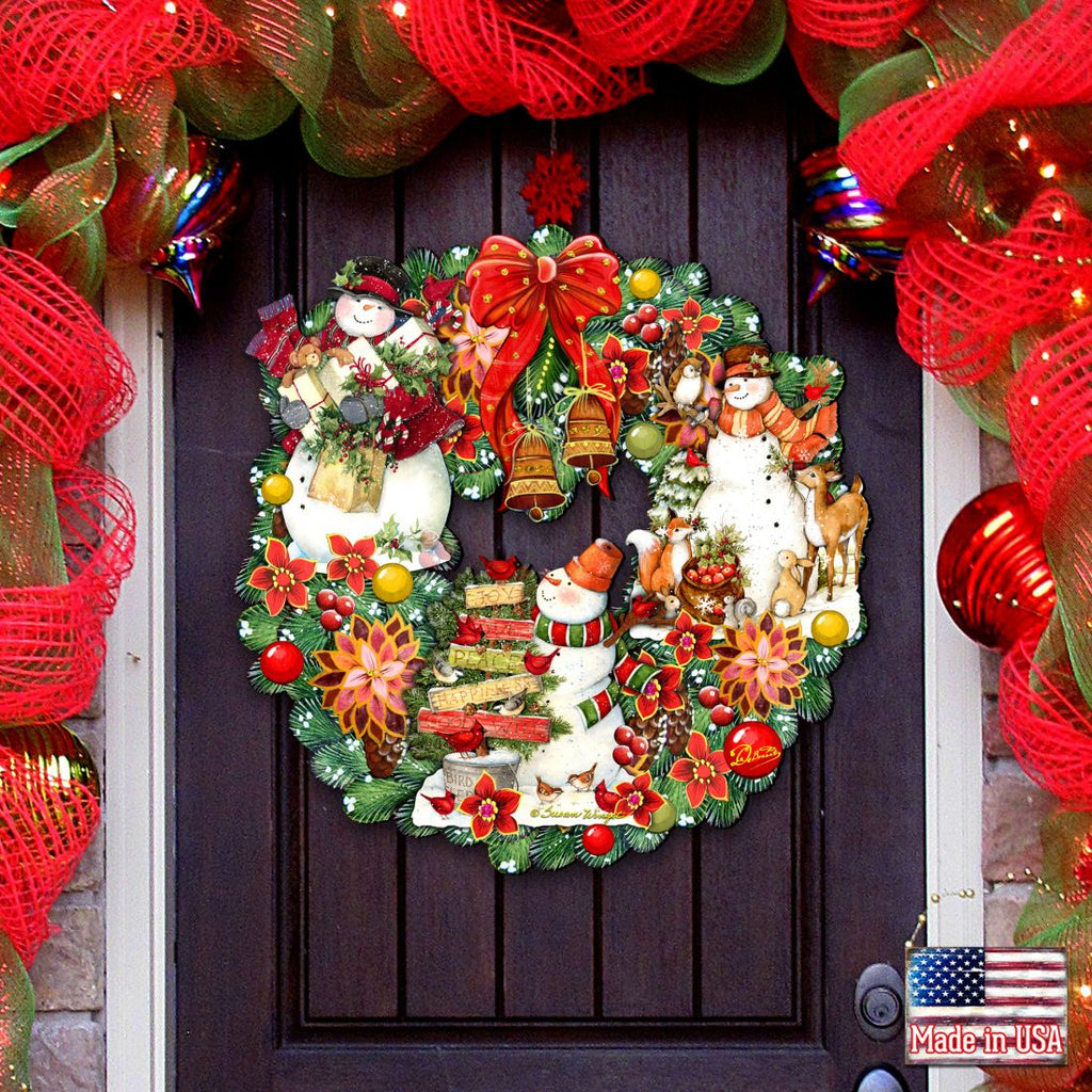 Snowy Christmas Holiday Door Wreath by G. Debrekht featuring Christmas Santa and Snowman Decor by Susan Winget - Item 8185307-4H-SW