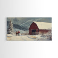Winter On The Farm, Barn Painting, Framed Canvas Print