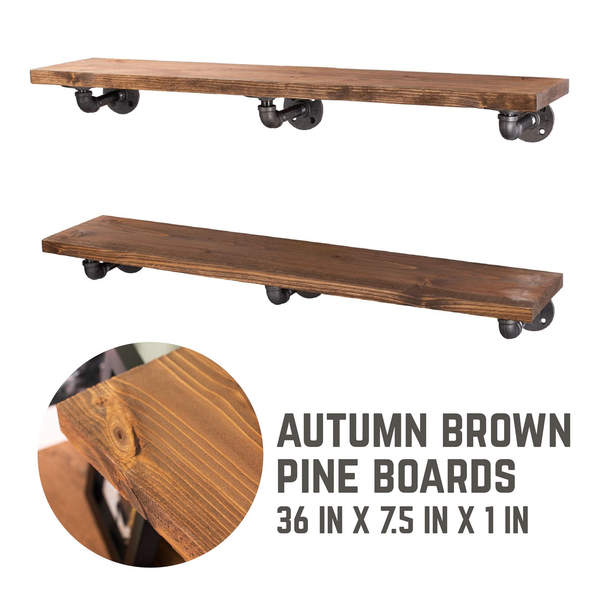 RESTORE Autumn Brown 36 in. Shelves with L-Shaped Brackets