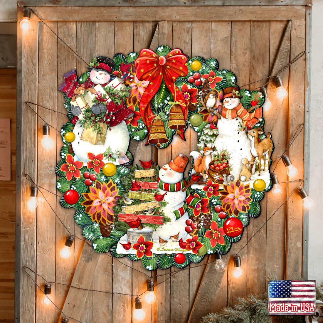 Snowy Christmas Holiday Door Wreath by G. Debrekht featuring Christmas Santa and Snowman Decor by Susan Winget - Item 8185307-4H-SW
