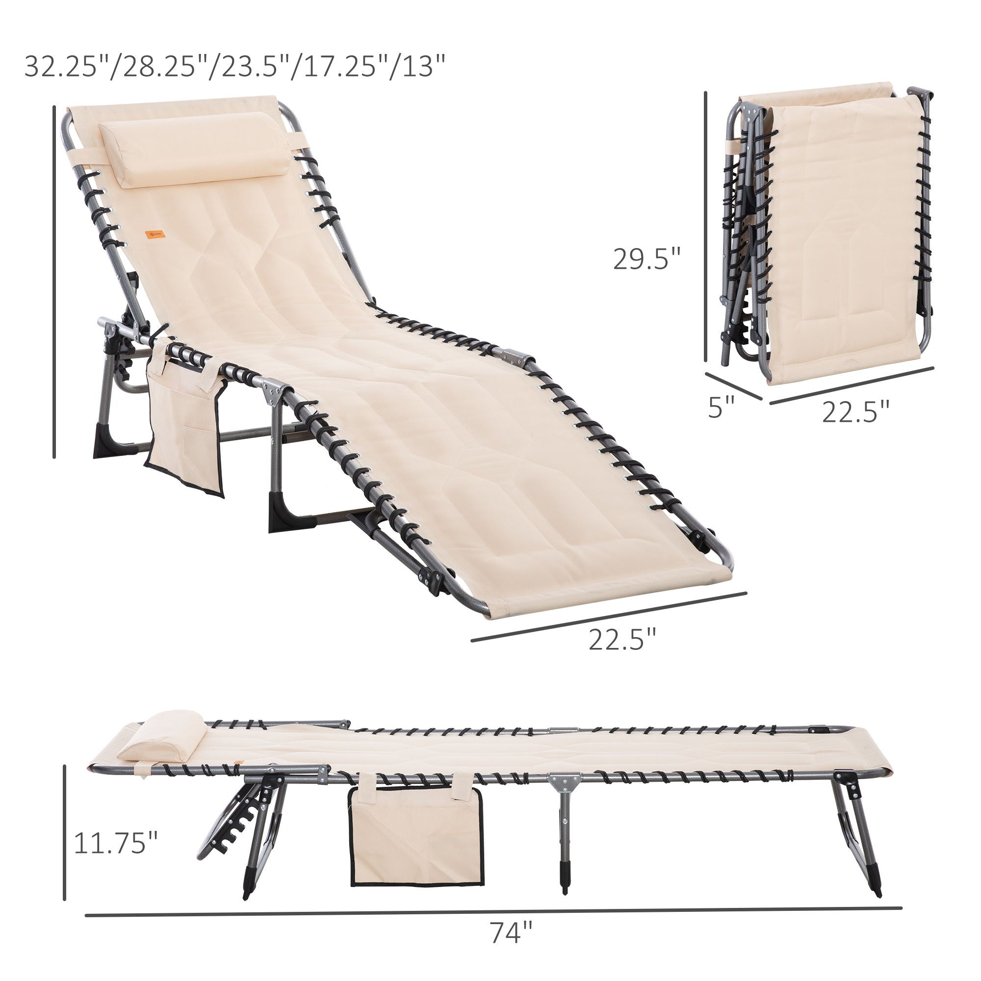 Outsunny - Padded Folding Chaise Lounge Chair