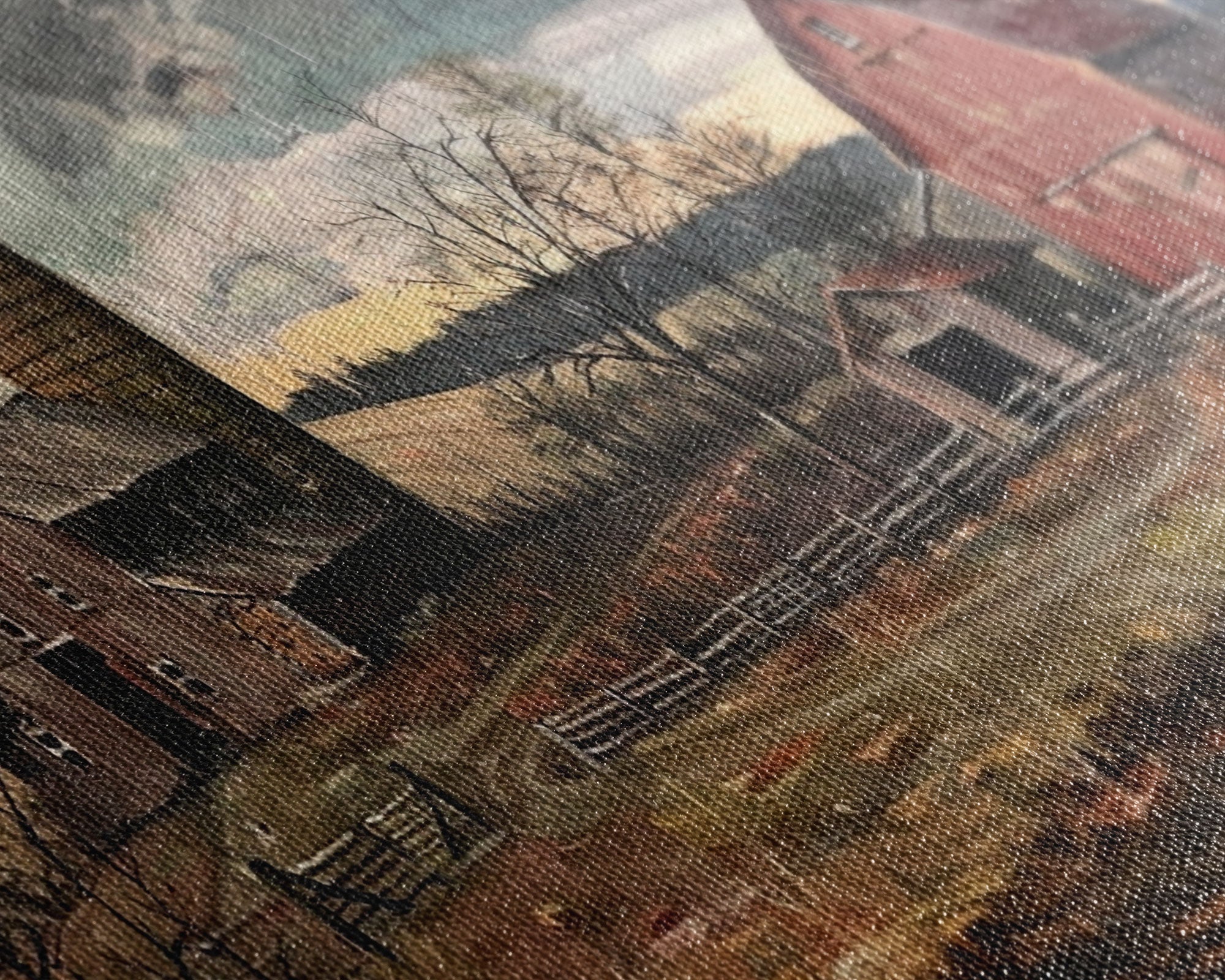 Vintage Farm Scene with Silos, Framed Canvas Print