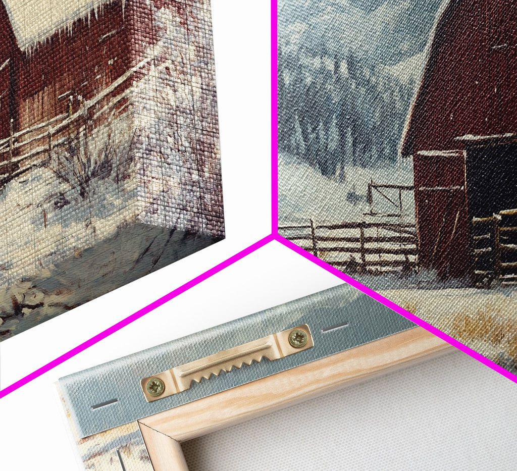 Winter On The Farm, Barn Painting, Framed Canvas Print