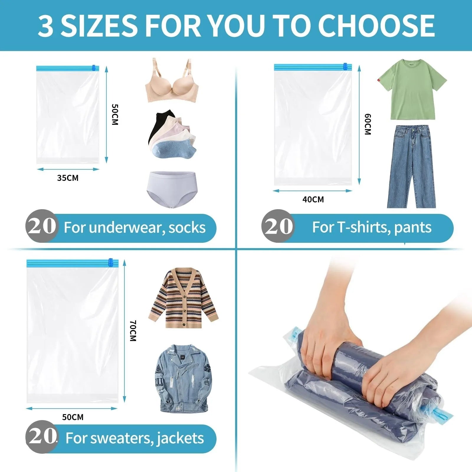 Roll Up Travel Space Saver Storage Bags