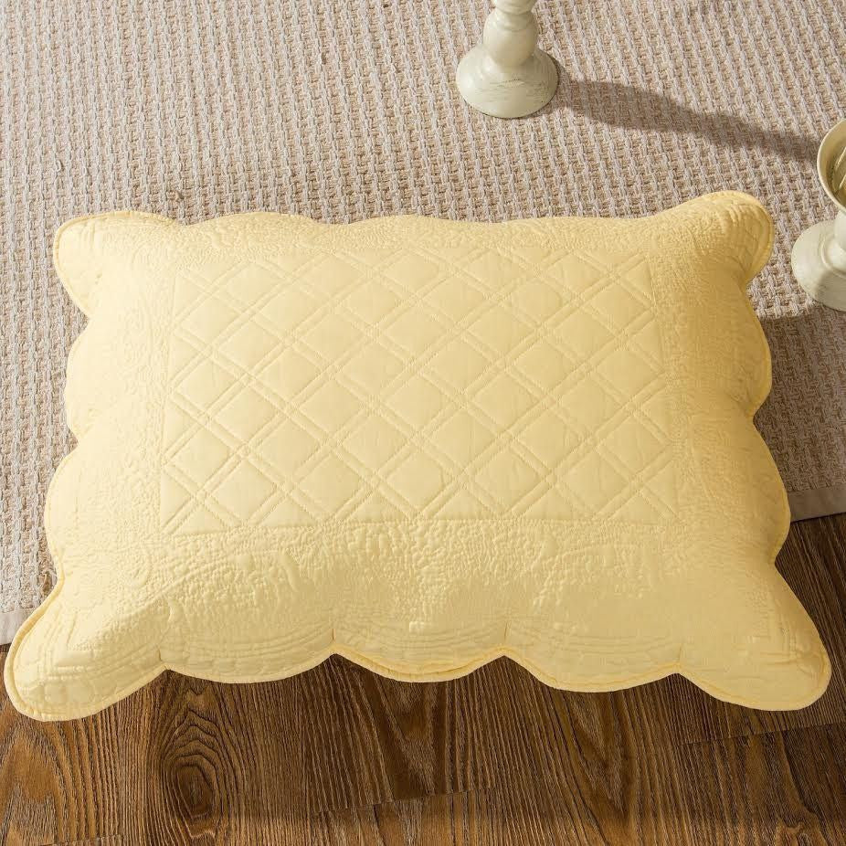 Tache Buttercup Puffs Yellow Diamond Matelasse Scalloped Quilt Set