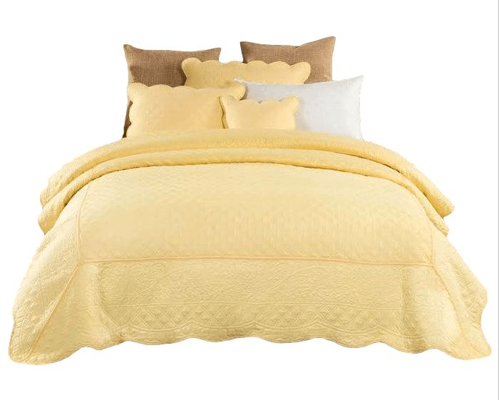 Tache Buttercup Puffs Yellow Diamond Matelasse Scalloped Quilt Set