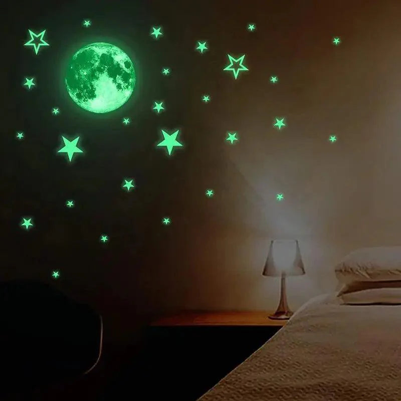 New Amazing Luminous Moon and Stars Wall Stickers for kid's room.