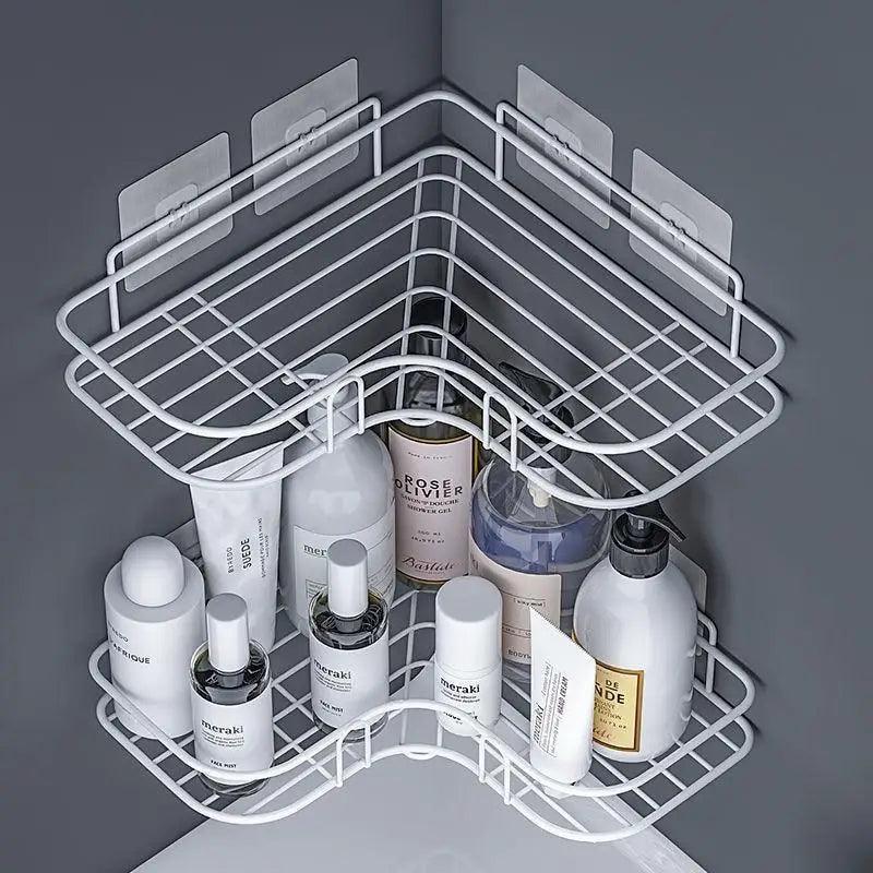 Premium Quality Bathroom Kitchen Punch Corner Frame Shower Shelf